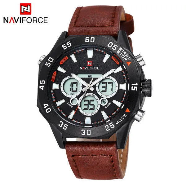 Men Watches NAVIFORCE Luxury Brand Genuine Leather Quartz Clock Digital LED Watch Army Military Sport Watch